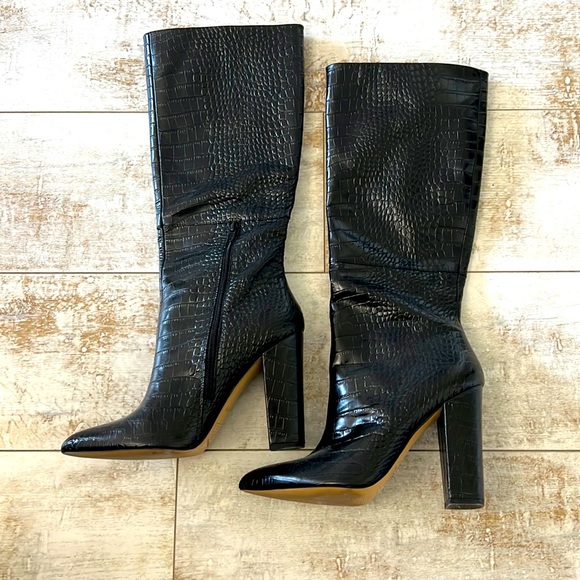 ALDO Croc Print Block Heel Boots Size 10